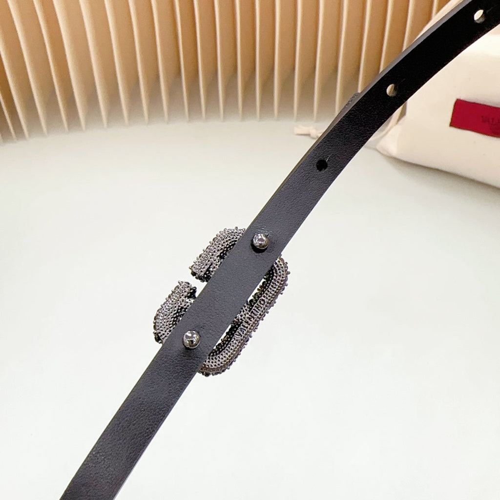 VALENTINO VL Belt 8mm Buckle Black Diamond Leather Black