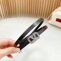 VALENTINO VL Belt 8mm Buckle Silver Diamond Leather Black
