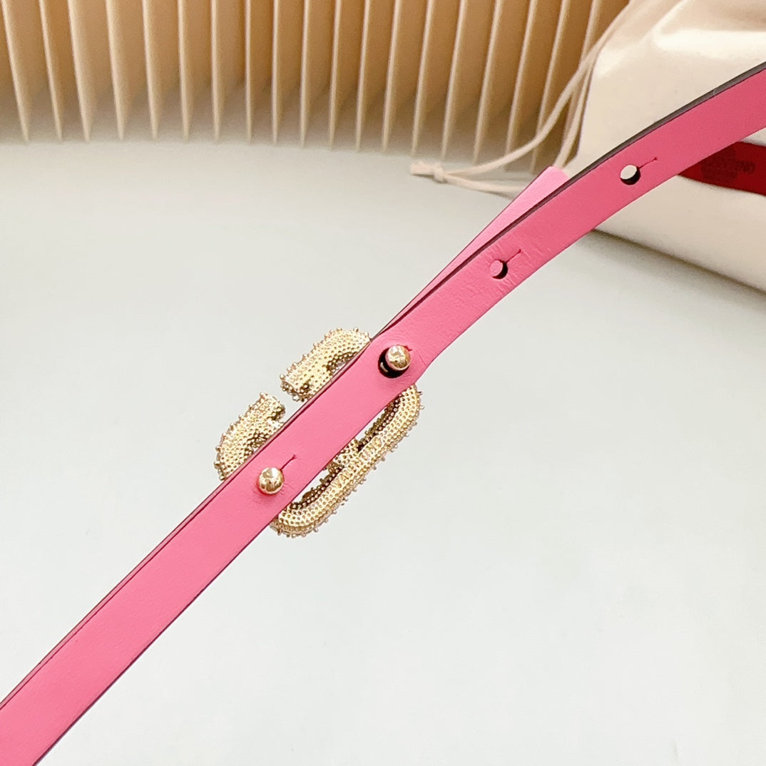 VALENTINO VL Belt 8mm Buckle Gold Diamond Leather Pink Purple