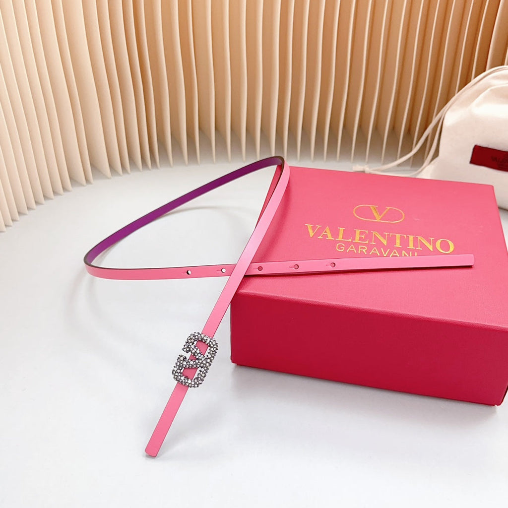 VALENTINO VL Belt 8mm Buckle Silver Diamond Leather Pink Purple