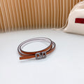 VALENTINO VL Belt 8mm Buckle Silver Diamond Leather Tan White
