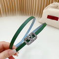 VALENTINO VL Belt 8mm Buckle Silver Diamond Leather Green Cloud Blue
