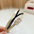 VALENTINO VL Belt 8mm Buckle Gold Diamond Leather Gold Black