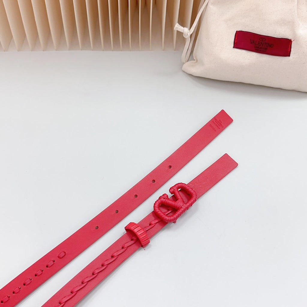 VALENTINO Vlogo Red Leather Buckle 20mm Red Belt