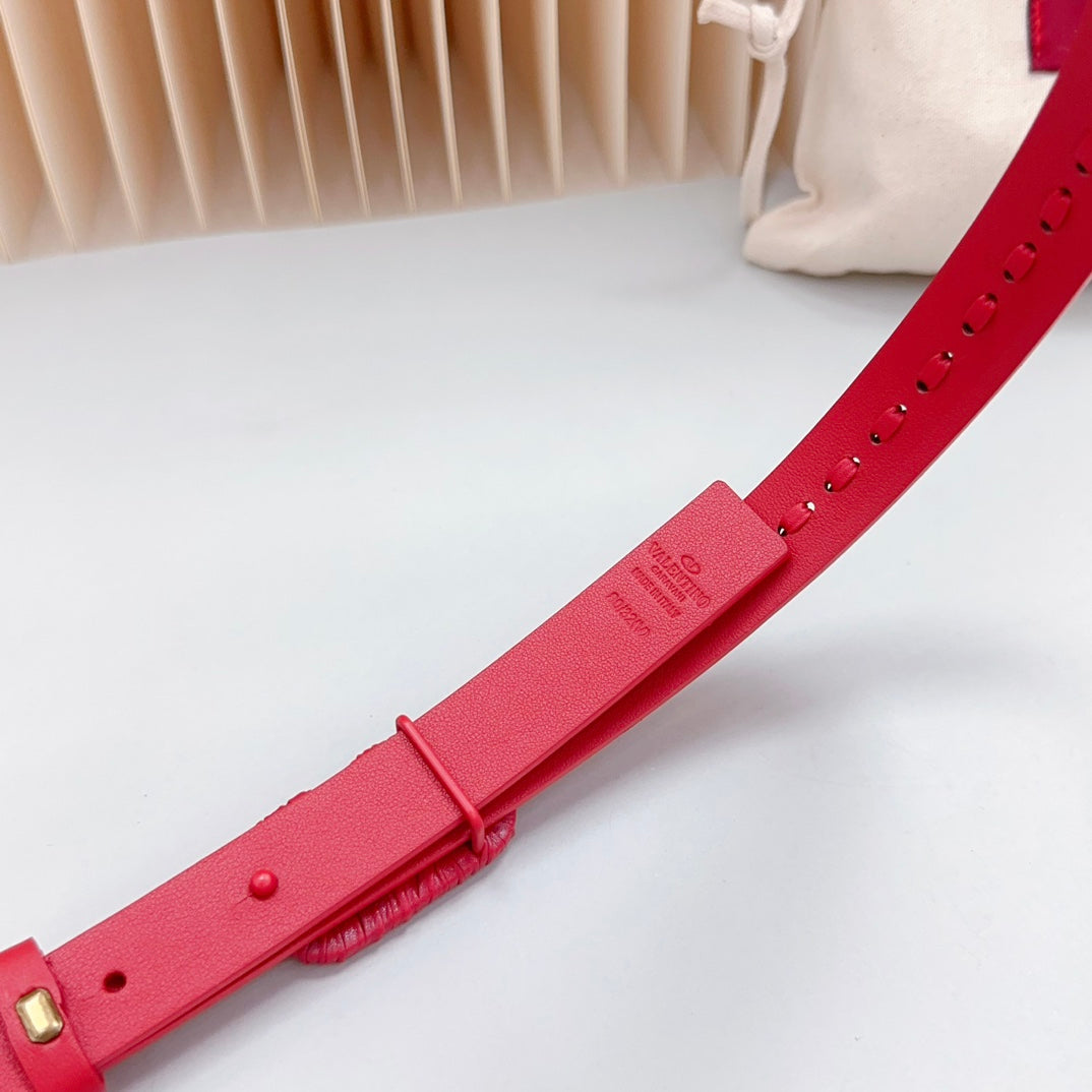 VALENTINO Vlogo Red Leather Buckle 20mm Red Belt