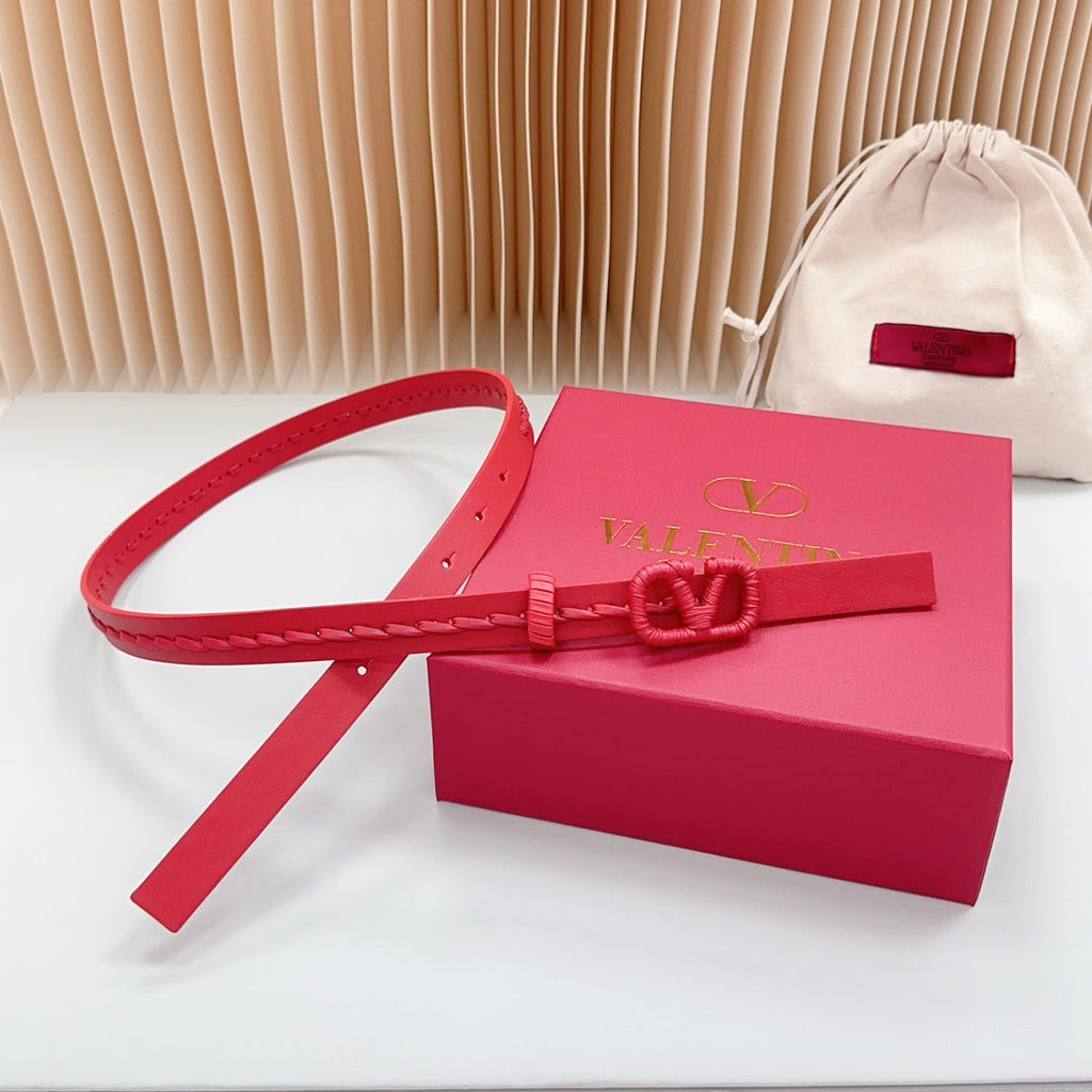 VALENTINO Vlogo Red Leather Buckle 20mm Red Belt