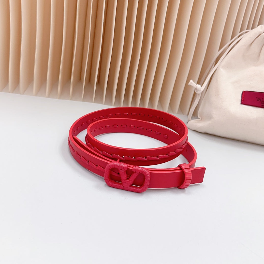 VALENTINO Vlogo Red Leather Buckle 20mm Red Belt