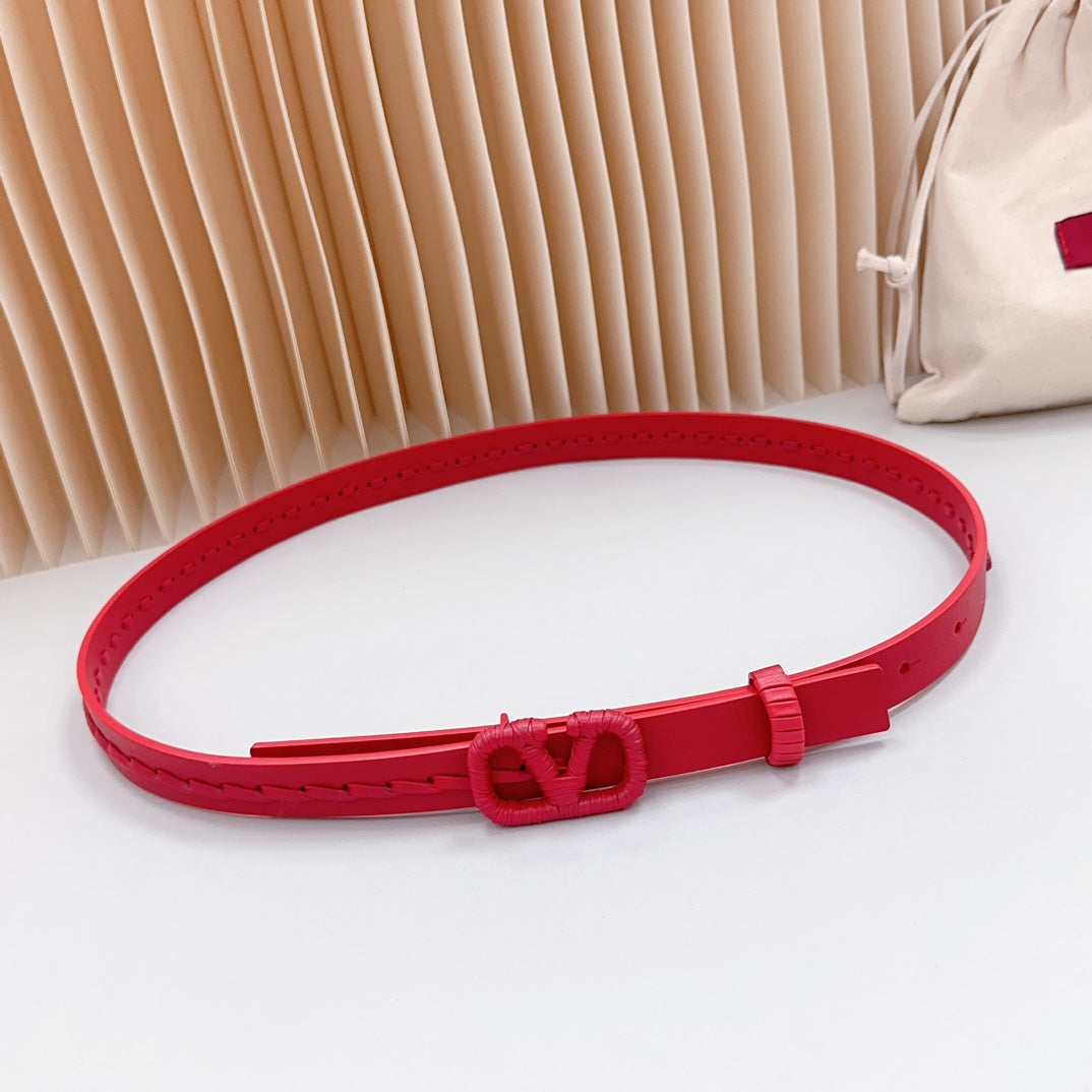 VALENTINO Vlogo Red Leather Buckle 20mm Red Belt