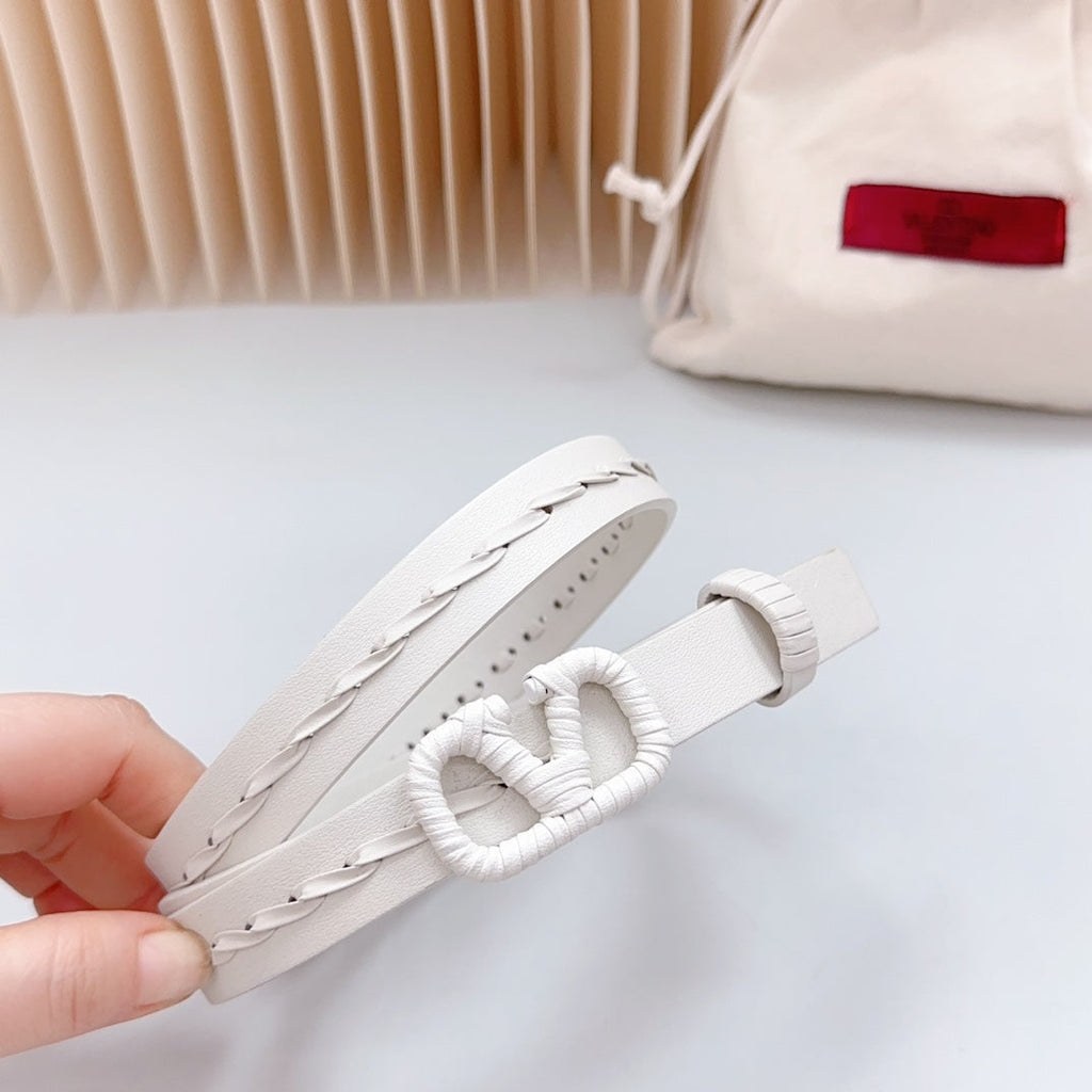 VALENTINO Vlogo White Leather Buckle 20mm White Belt