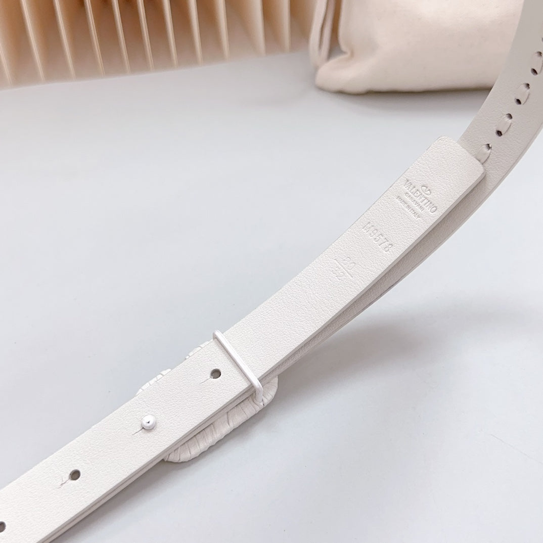 VALENTINO Vlogo White Leather Buckle 20mm White Belt
