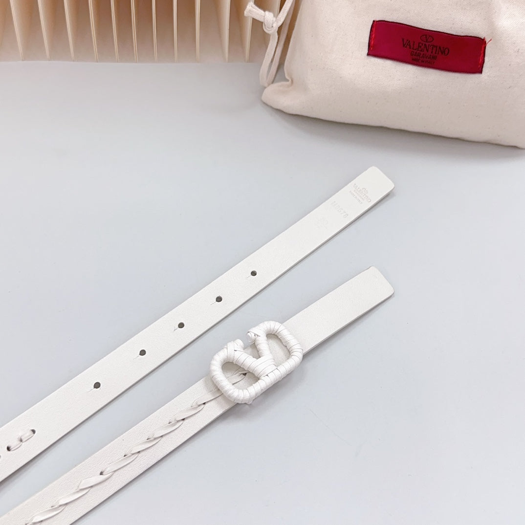 VALENTINO Vlogo White Leather Buckle 20mm White Belt