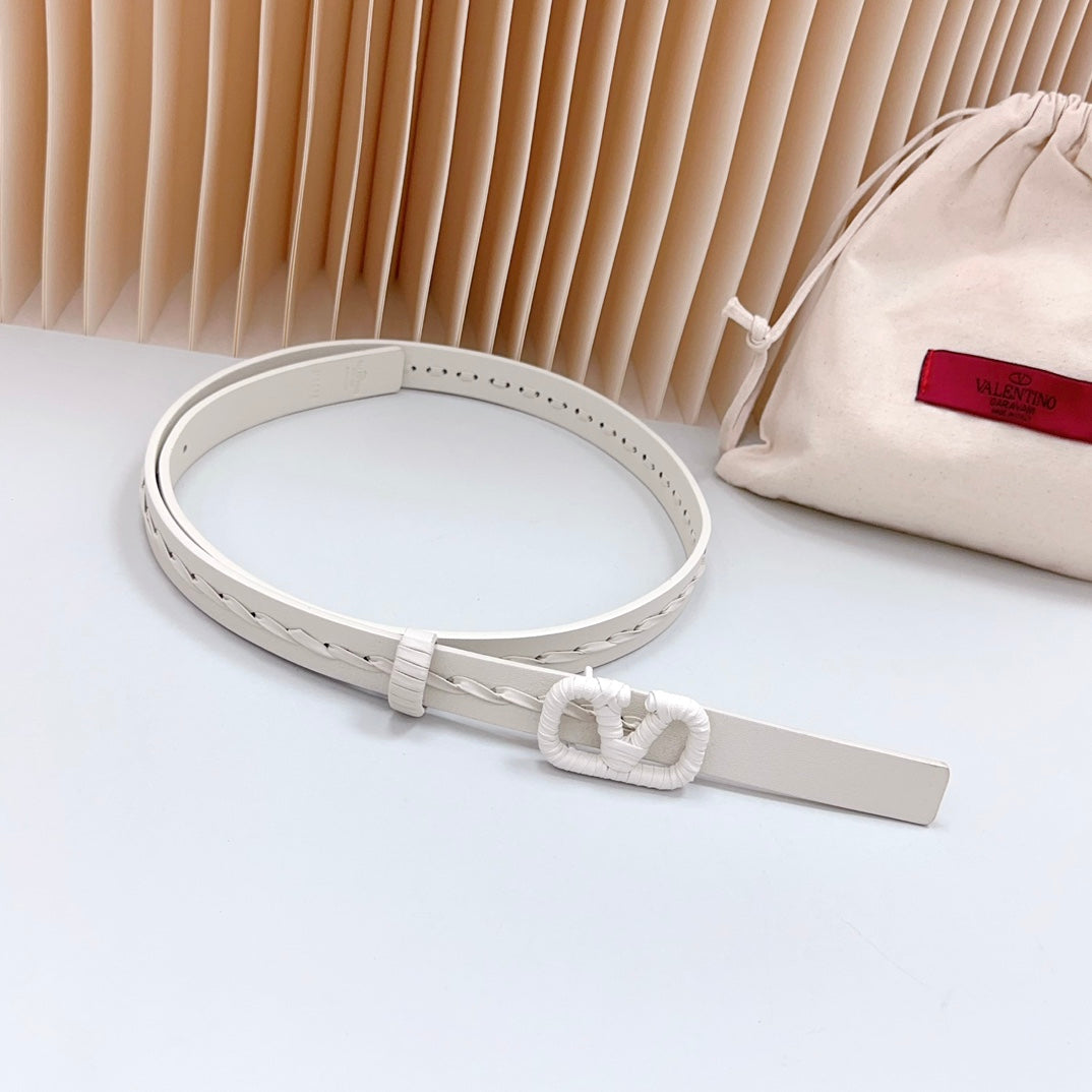 VALENTINO Vlogo White Leather Buckle 20mm White Belt
