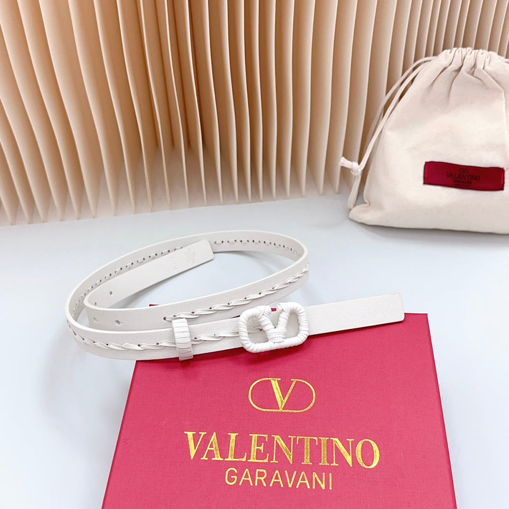 VALENTINO Vlogo White Leather Buckle 20mm White Belt