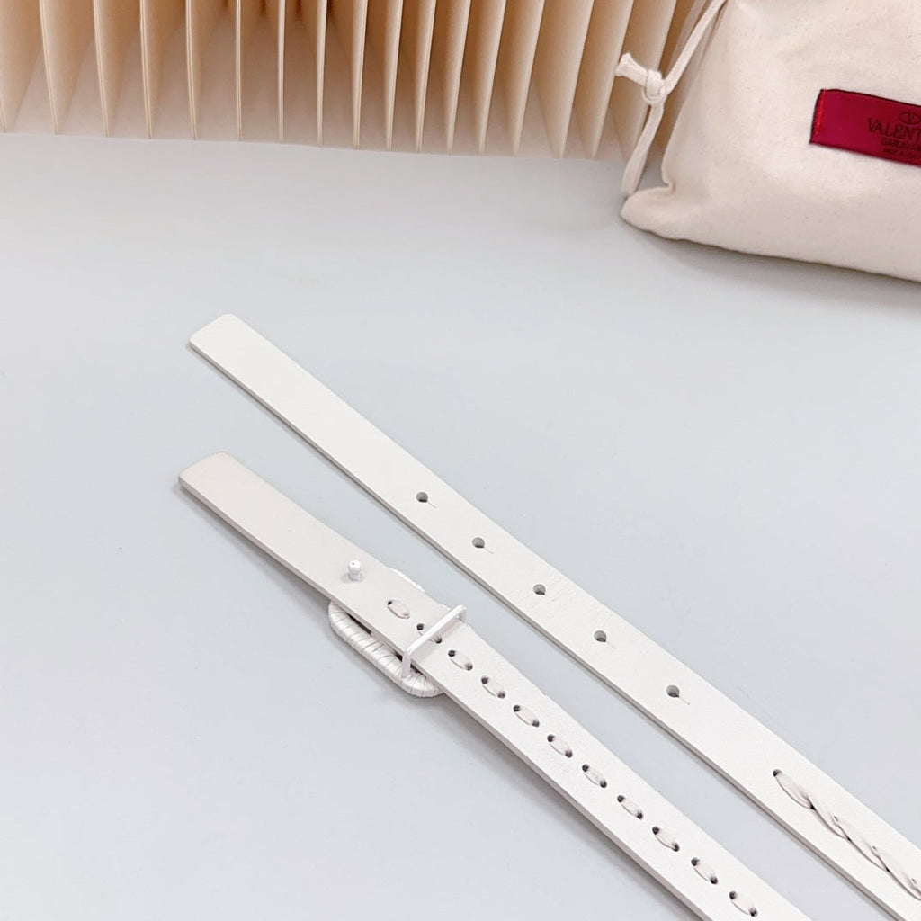 VALENTINO Vlogo White Leather Buckle 20mm White Belt