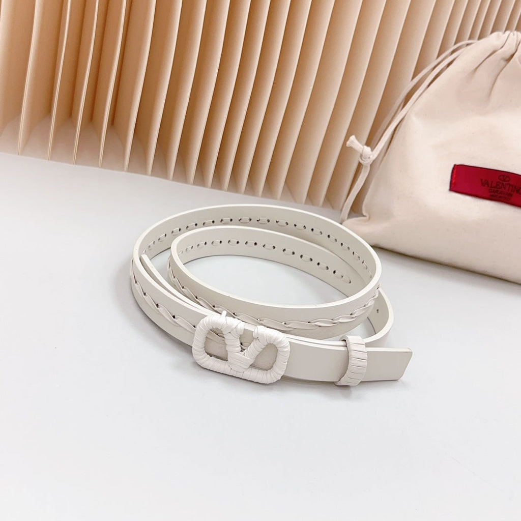 VALENTINO Vlogo White Leather Buckle 20mm White Belt