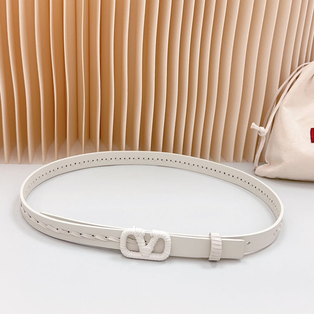 VALENTINO Vlogo White Leather Buckle 20mm White Belt