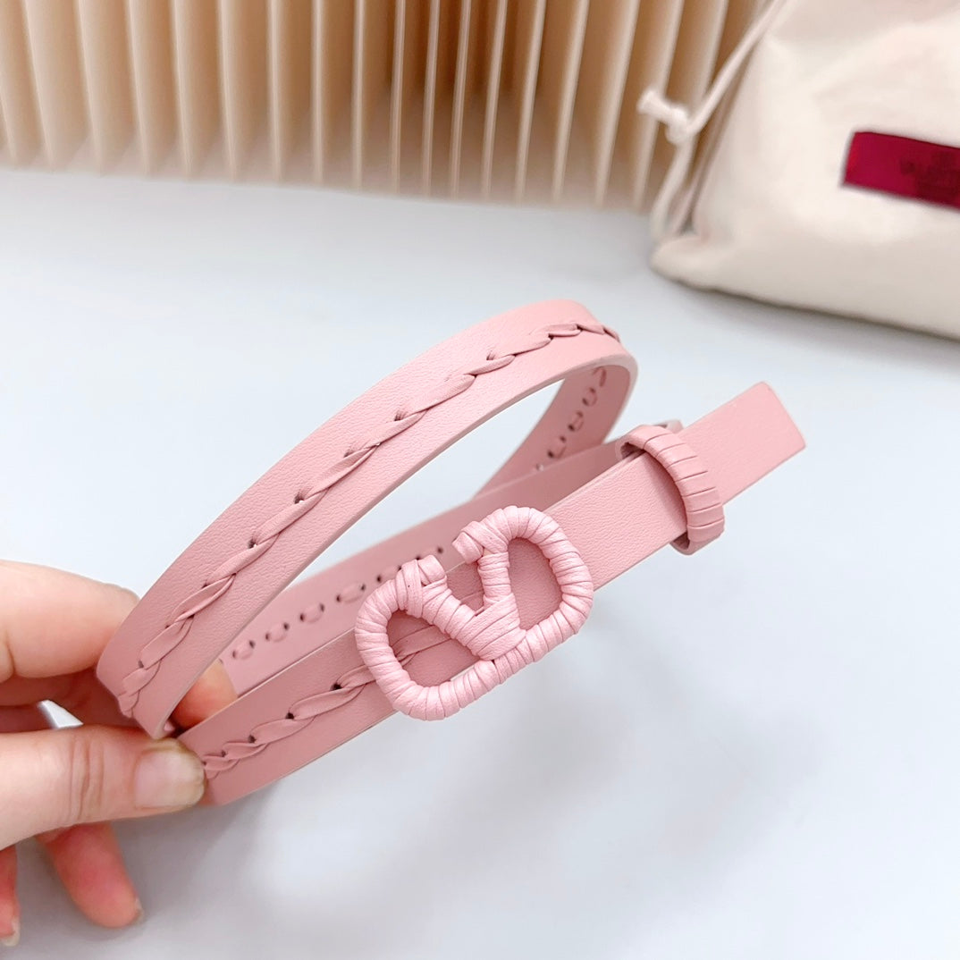 VALENTINO Vlogo Pink Leather Buckle 20mm Pink Belt