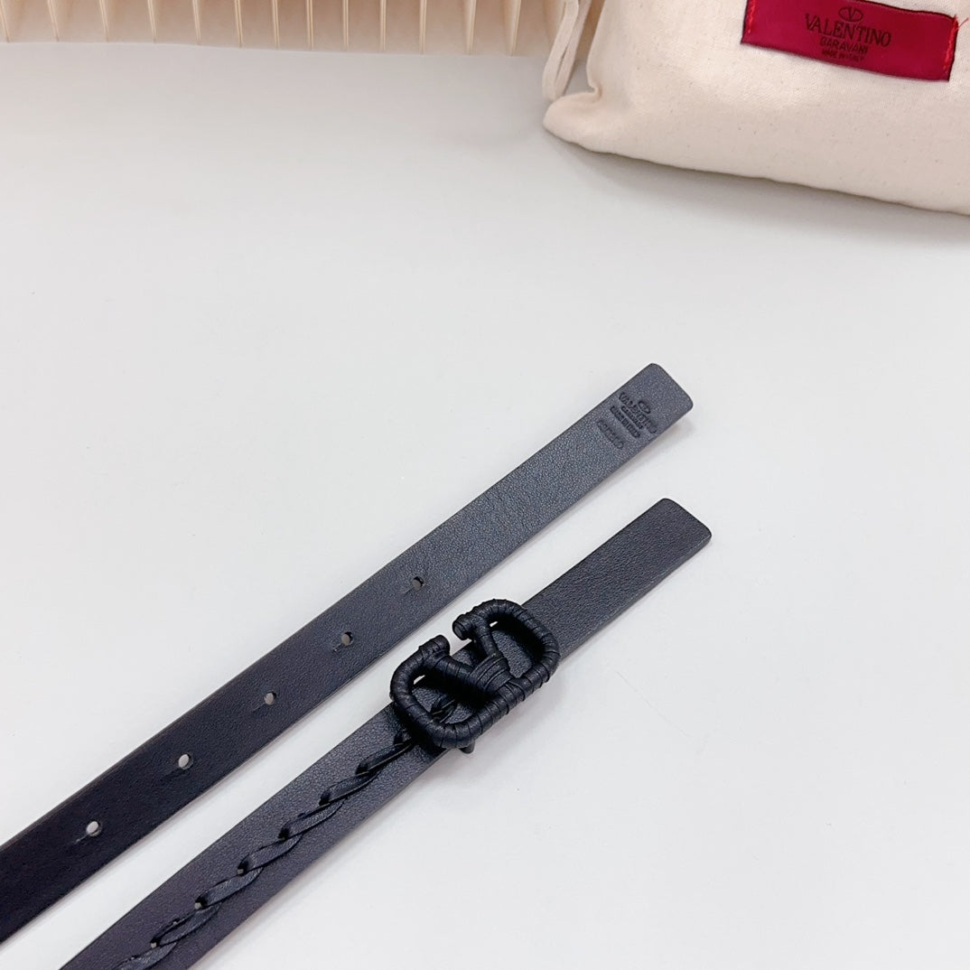 VALENTINO Vlogo Black Leather Buckle 20mm Black Belt