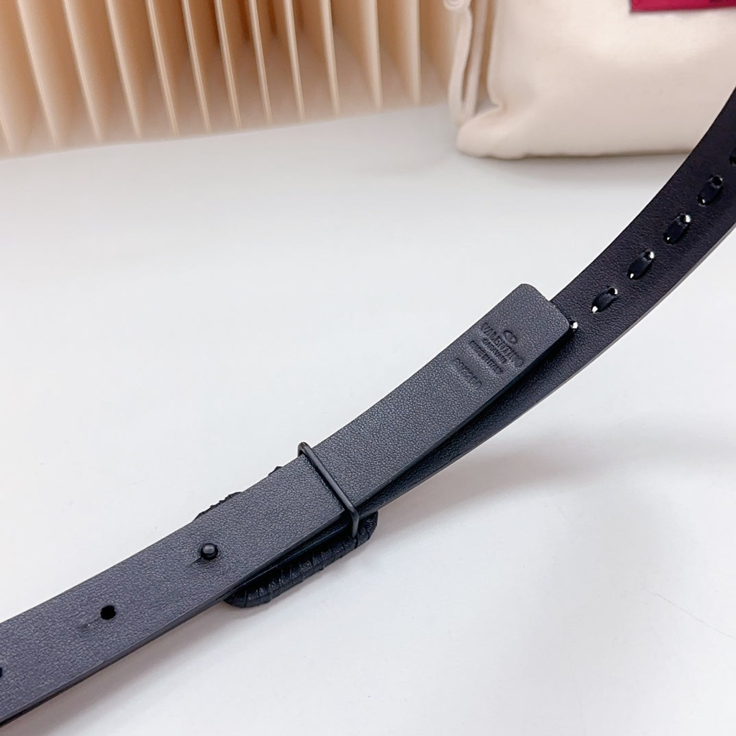 VALENTINO Vlogo Black Leather Buckle 20mm Black Belt