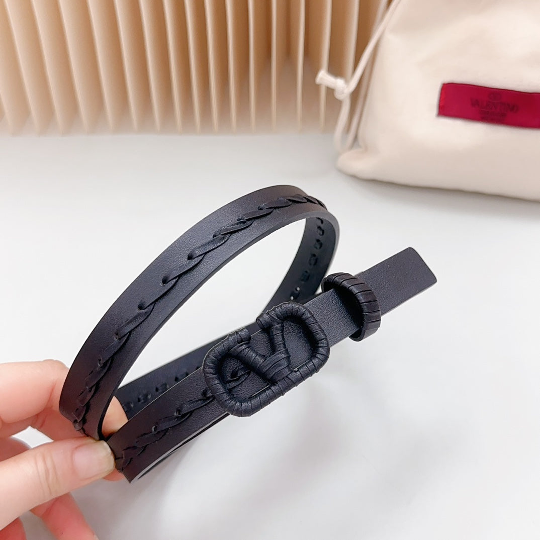 VALENTINO Vlogo Black Leather Buckle 20mm Black Belt