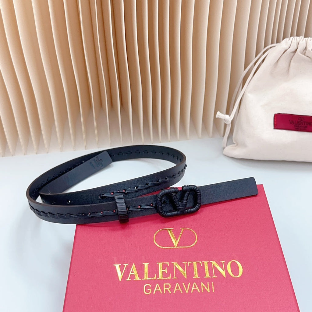 VALENTINO Vlogo Black Leather Buckle 20mm Black Belt