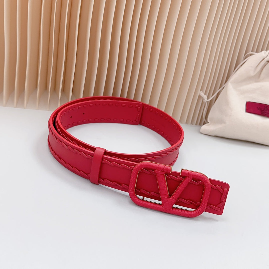 VALENTINO Vlogo Red Leather Buckle 40mm Red