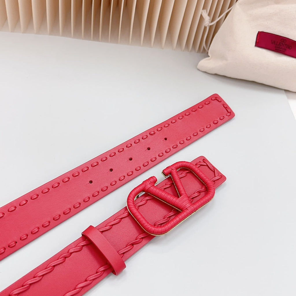 VALENTINO Vlogo Red Leather Buckle 40mm Red