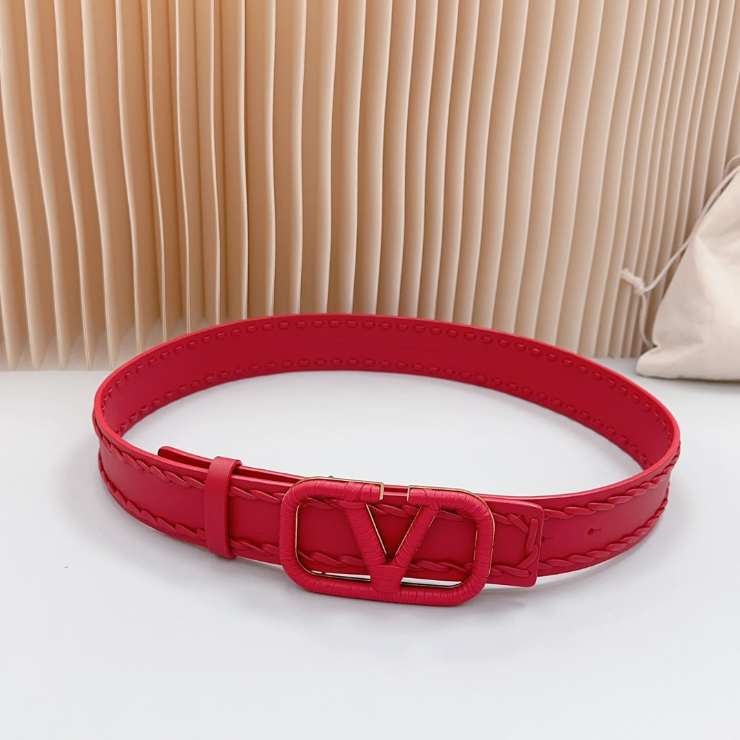 VALENTINO Vlogo Red Leather Buckle 40mm Red