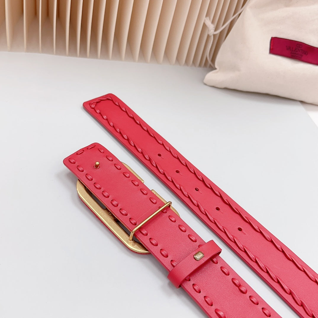 VALENTINO Vlogo Red Leather Buckle 40mm Red