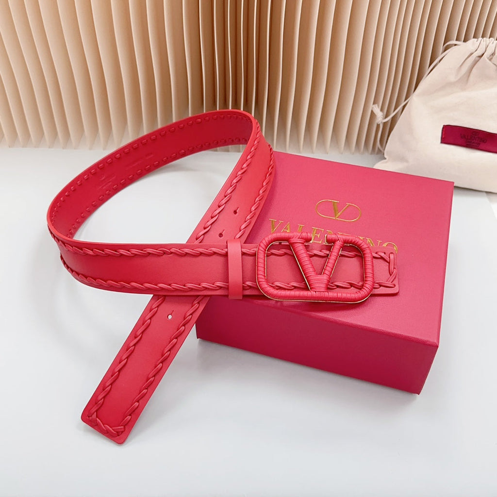 VALENTINO Vlogo Red Leather Buckle 40mm Red