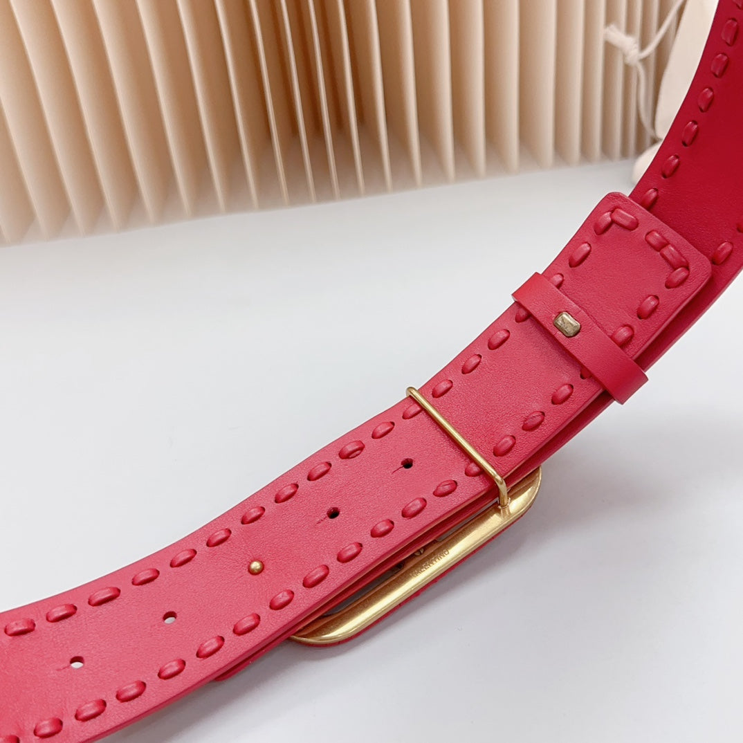 VALENTINO Vlogo Red Leather Buckle 40mm Red
