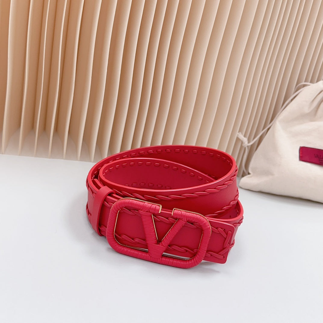 VALENTINO Vlogo Red Leather Buckle 40mm Red