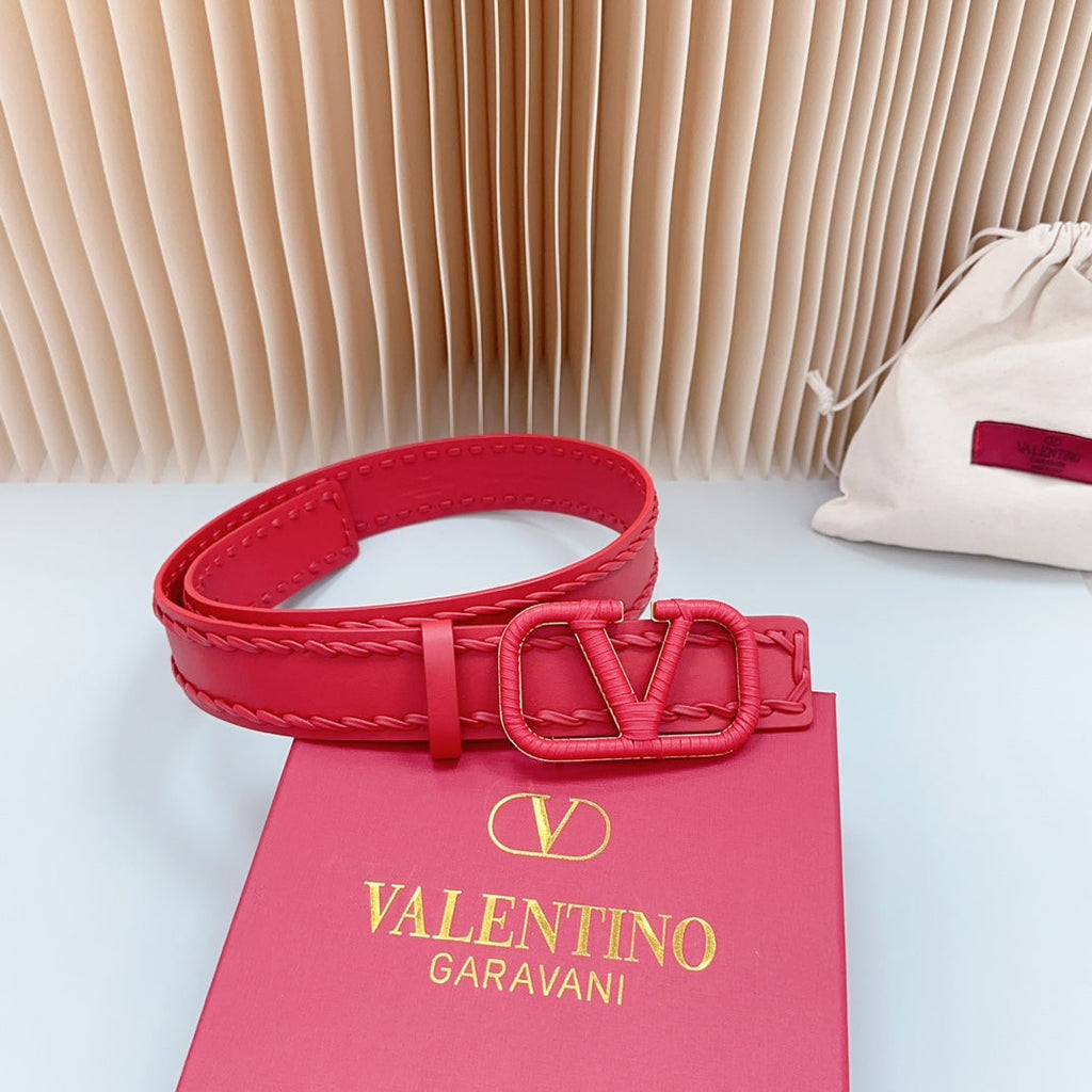 VALENTINO Vlogo Red Leather Buckle 40mm Red