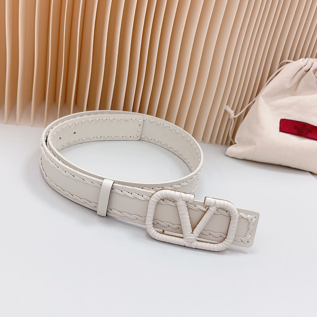 VALENTINO Vlogo White Leather Buckle 40mm White