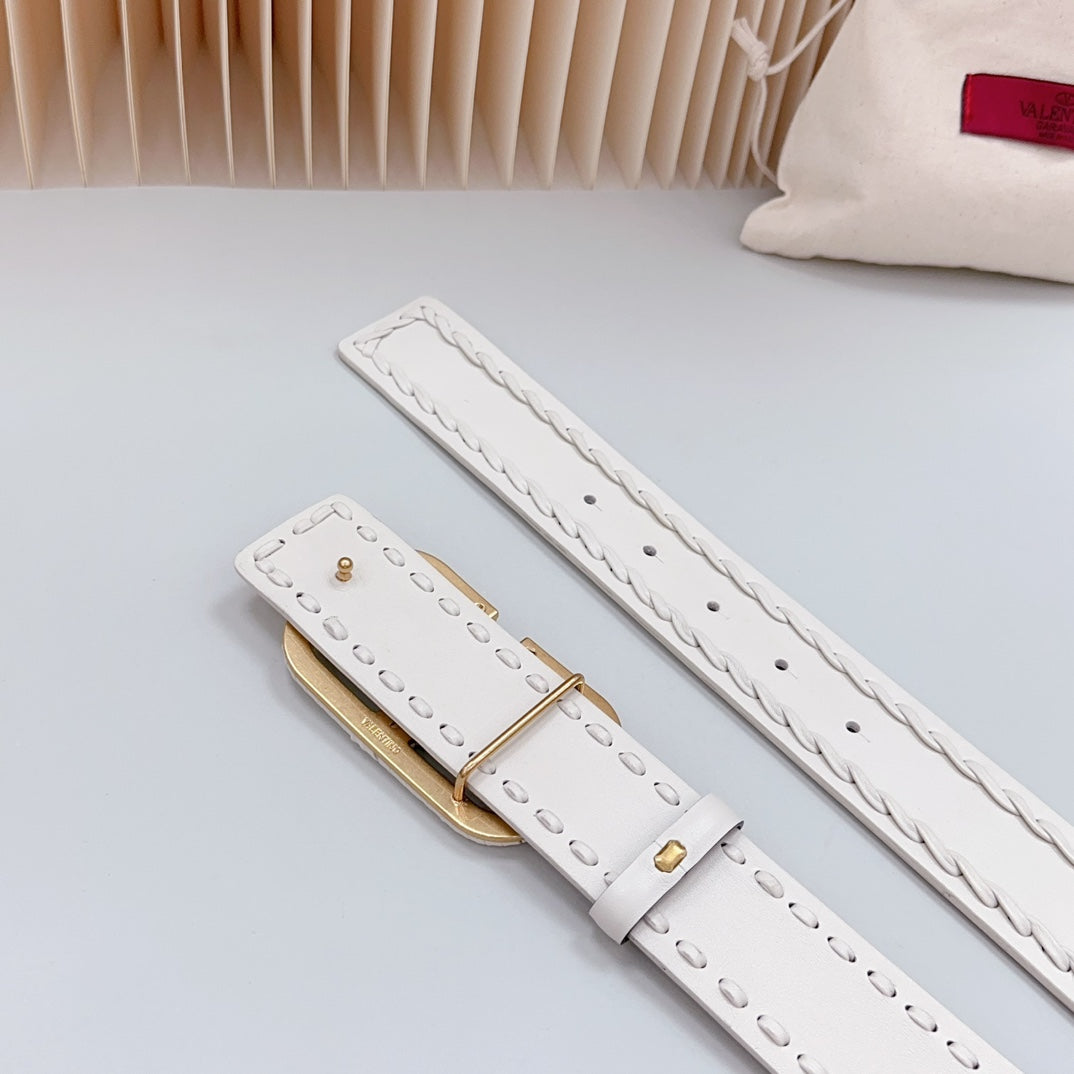 VALENTINO Vlogo White Leather Buckle 40mm White