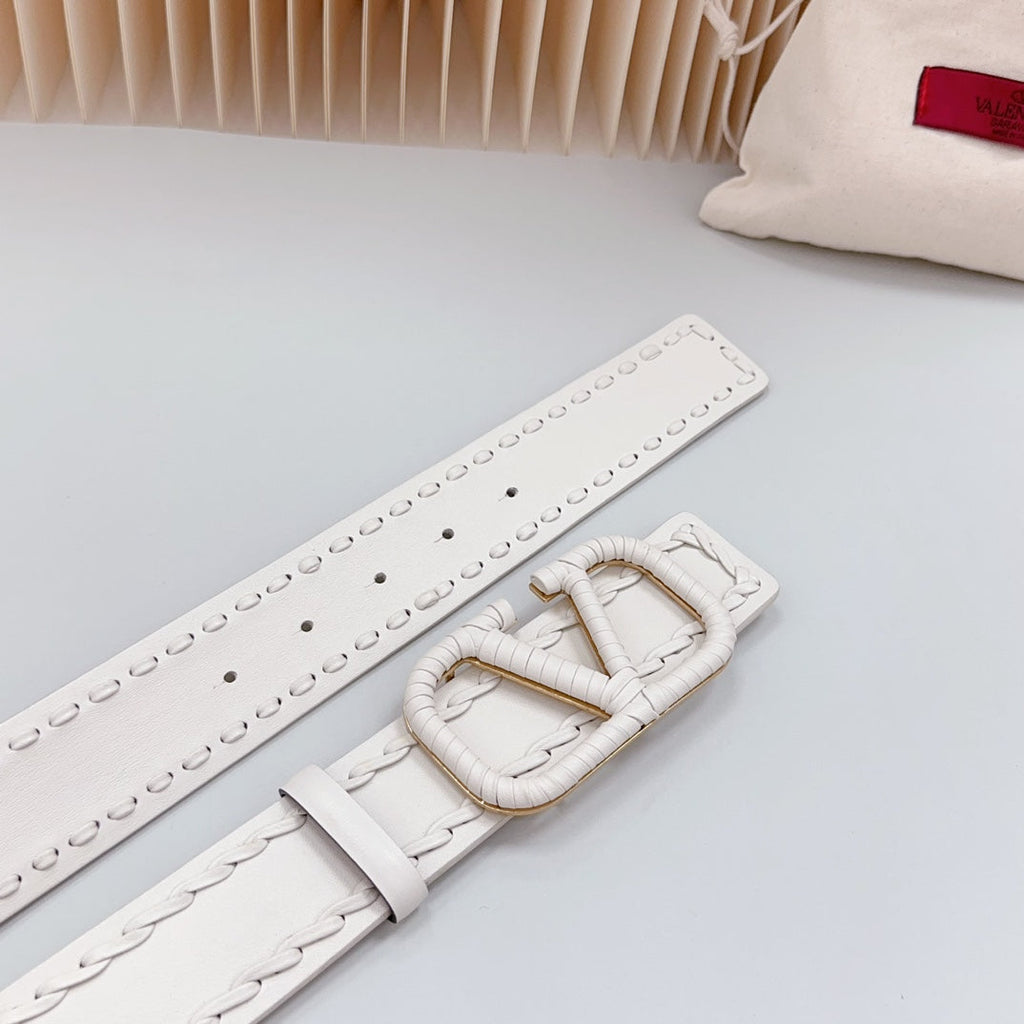 VALENTINO Vlogo White Leather Buckle 40mm White