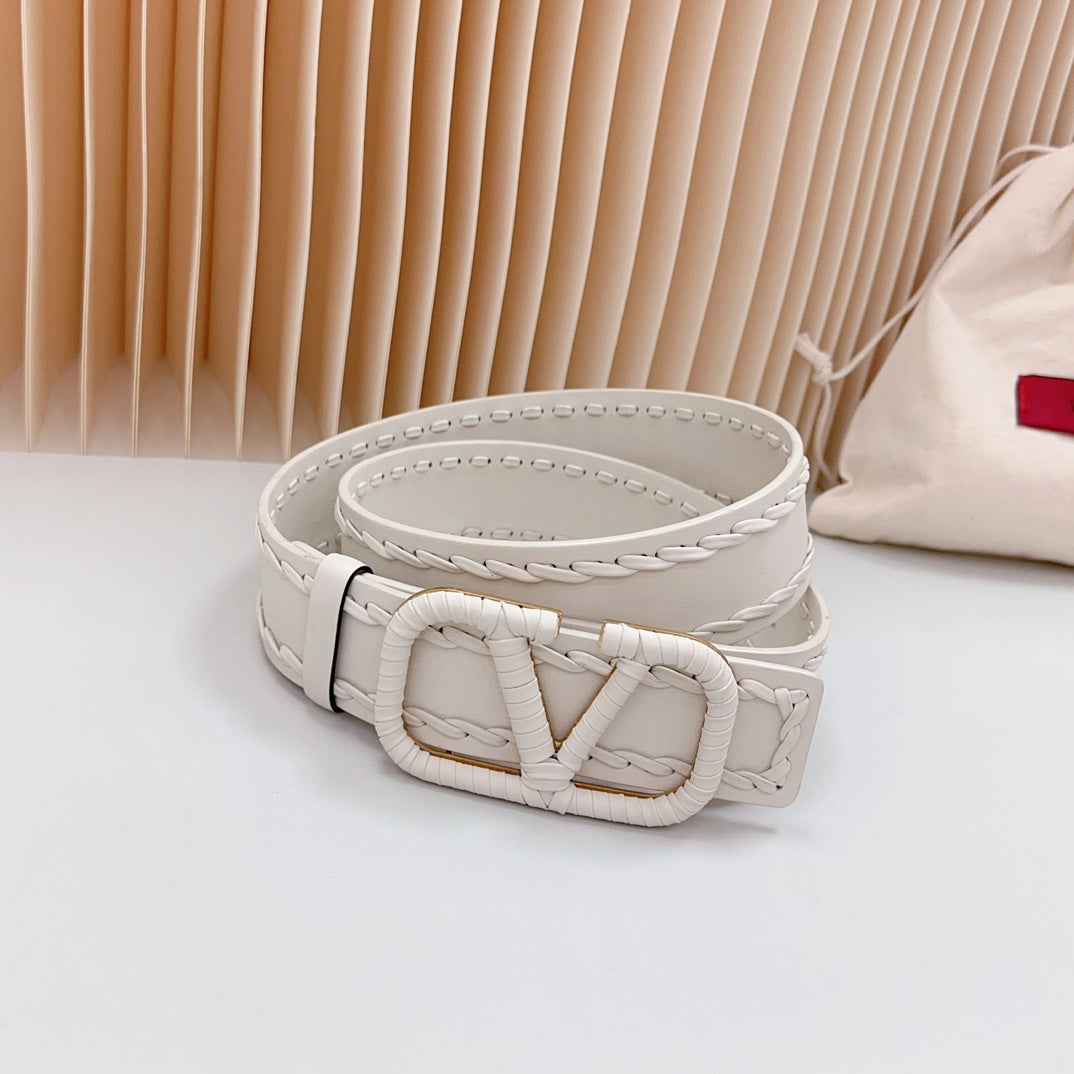 VALENTINO Vlogo White Leather Buckle 40mm White