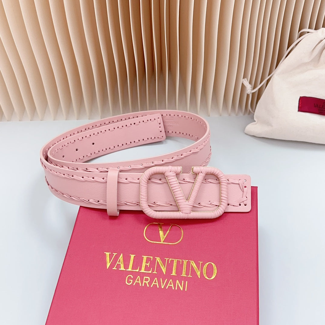 VALENTINO Vlogo Pink Leather Buckle 40mm Pink