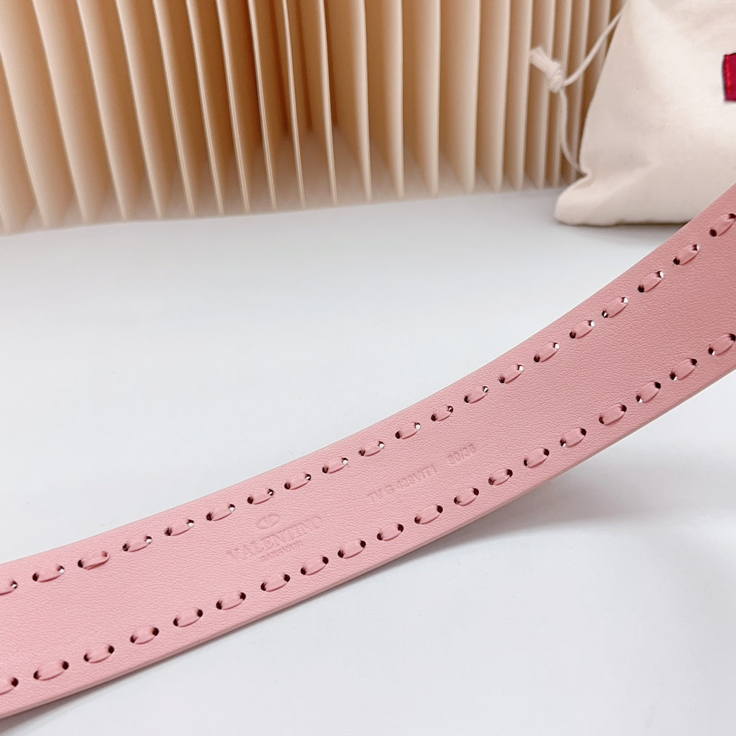 VALENTINO Vlogo Pink Leather Buckle 40mm Pink