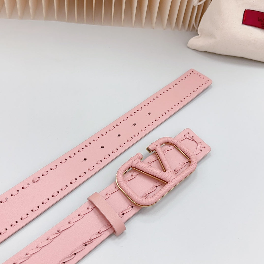 VALENTINO Vlogo Pink Leather Buckle 40mm Pink