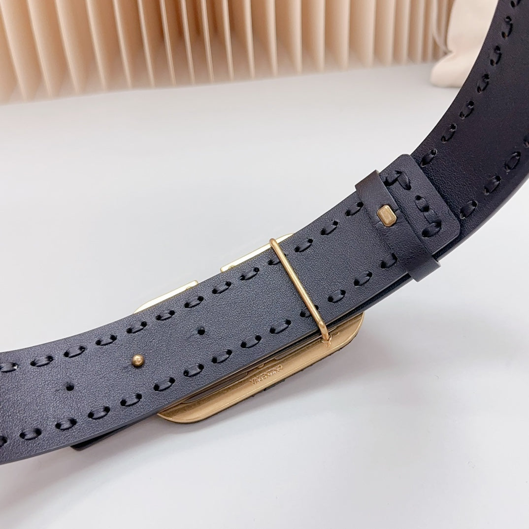 VALENTINO Vlogo Black Leather Buckle 40mm Black
