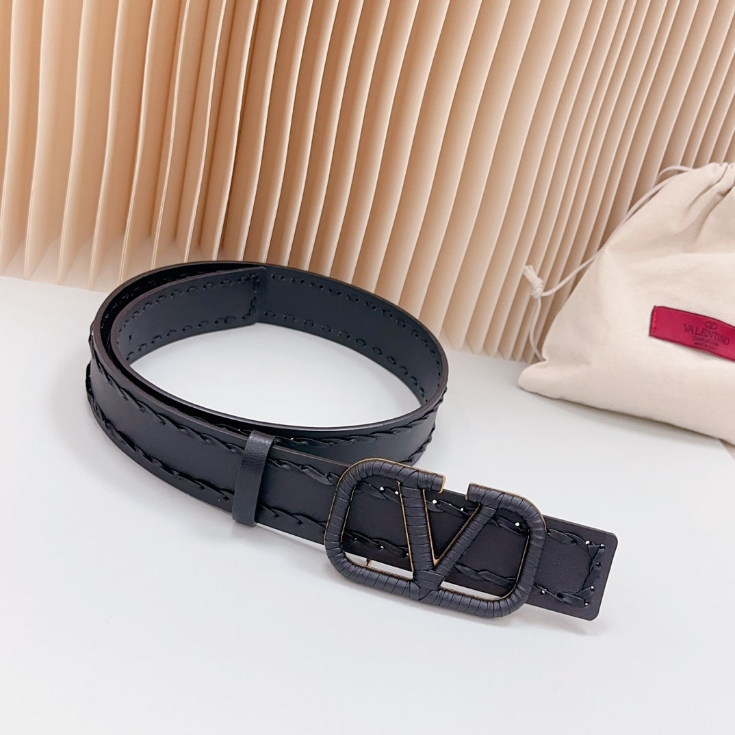 VALENTINO Vlogo Black Leather Buckle 40mm Black