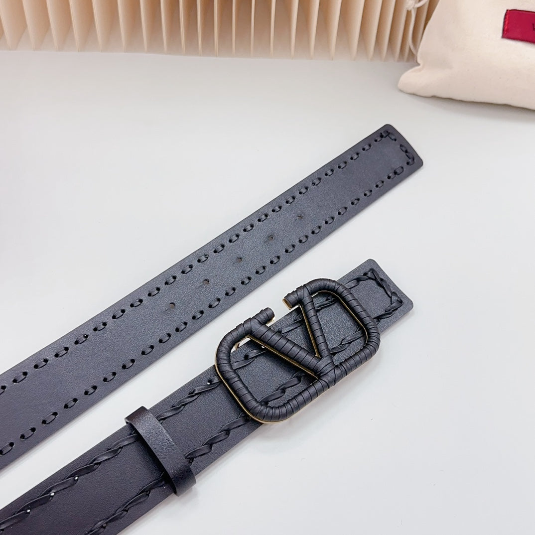 VALENTINO Vlogo Black Leather Buckle 40mm Black