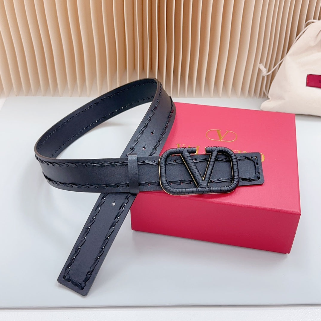 VALENTINO Vlogo Black Leather Buckle 40mm Black