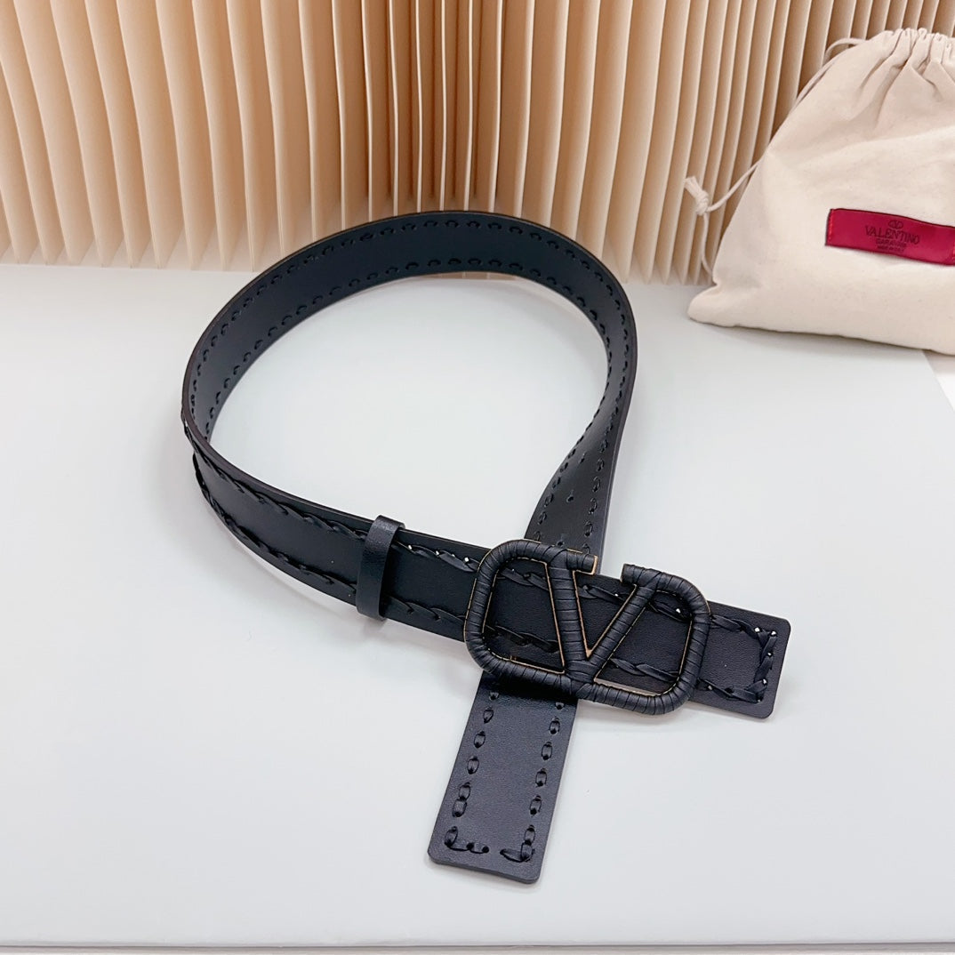 VALENTINO Vlogo Black Leather Buckle 40mm Black