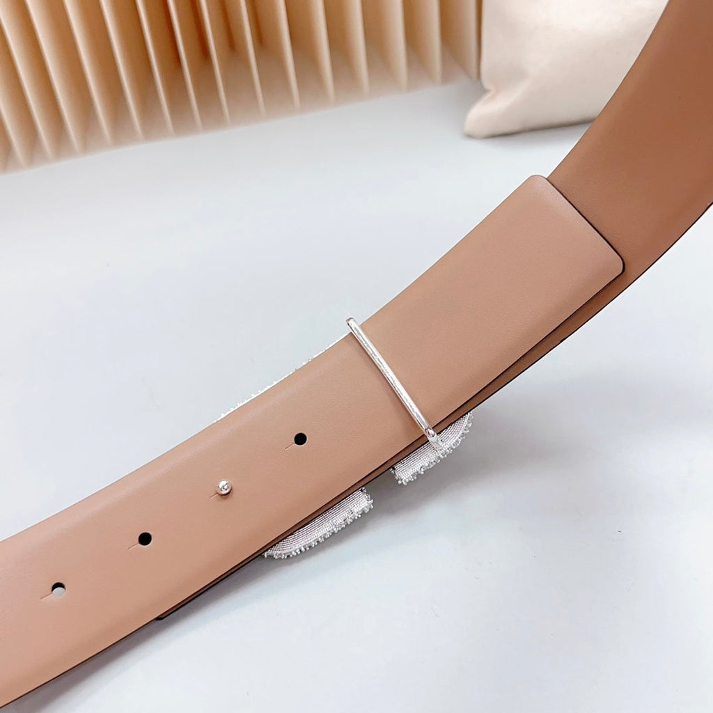 VALENTINO Vlogo Brown Black White Stone Silver Buckle Belt 40mm Wine Beige Leather