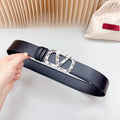 VALENTINO Vlogo Brown Black White Stone Silver Buckle Belt 40mm Black Leather