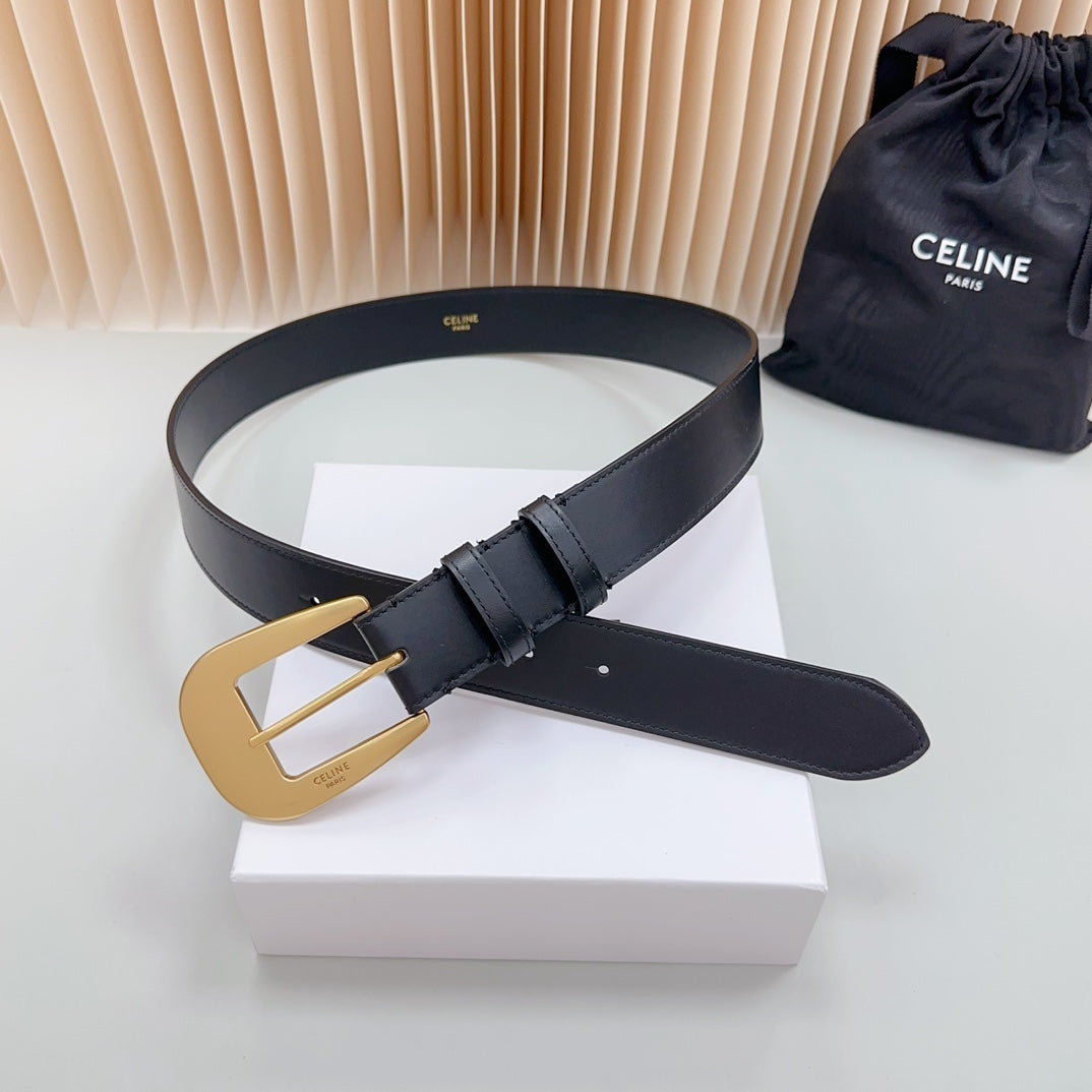 CELINE LARGE WESTERN 35 MM BELT BLACK CALFSKIN GOLD HARDWARE