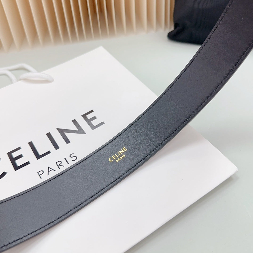 CELINE LARGE WESTERN 35 MM BELT BLACK CALFSKIN GOLD HARDWARE