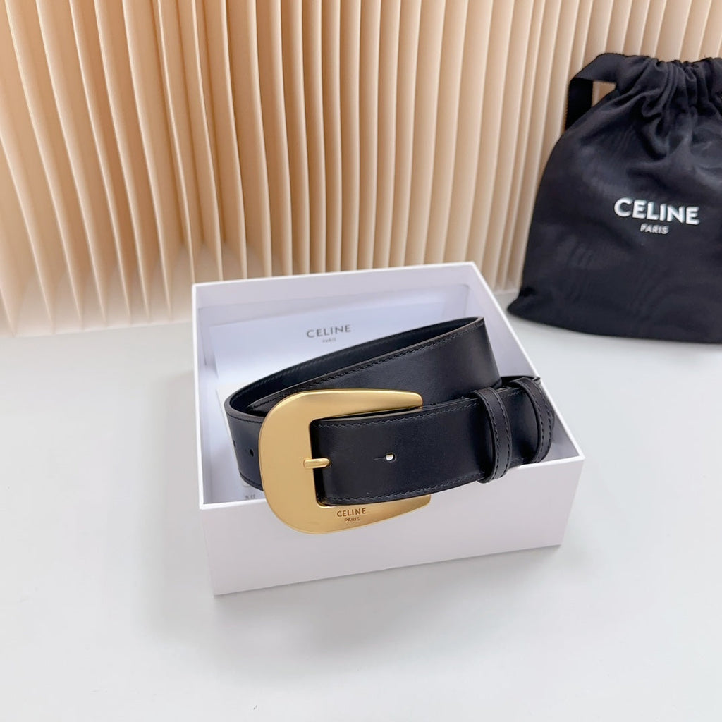 CELINE LARGE WESTERN 35 MM BELT BLACK CALFSKIN GOLD HARDWARE